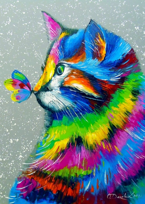 Puzzle gyönyörű macska és pillangó 1000 darab