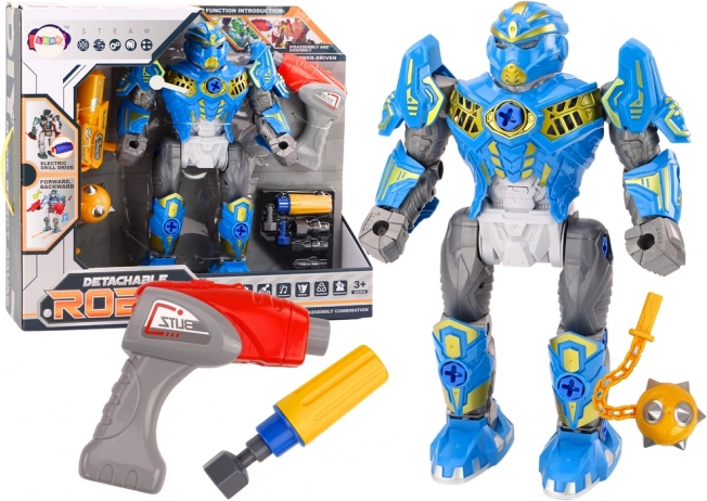 Kék csavarozható robot fúróval, fényekkel és hangokkal