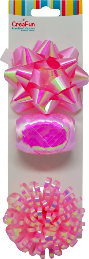 Ajándékszett rózsaszín, irizáló fényű – 10 m szalag és 2 masni