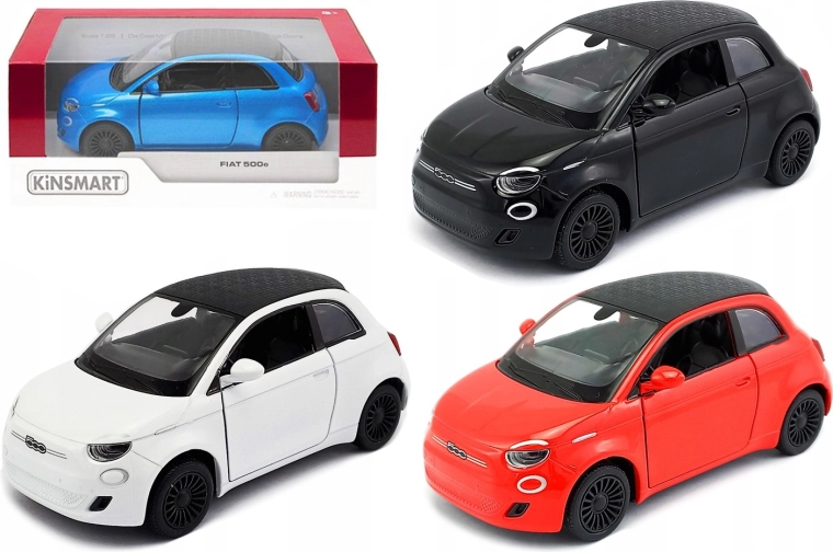 Kinsmart Fiat 500e fém modell 1:28 felhúzós meghajtással