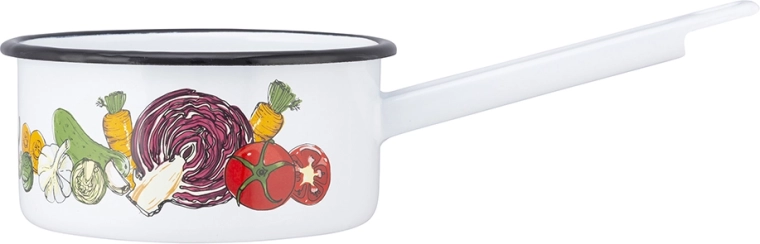 Zománcozott nyeles lábas 1 l, 14 cm, zöldség mintával