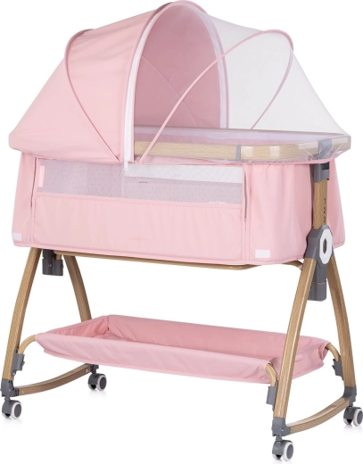 Chipolino Charisma 2 az 1-ben babaágy és szülői ágy mellé tolható kiságy – pink wood