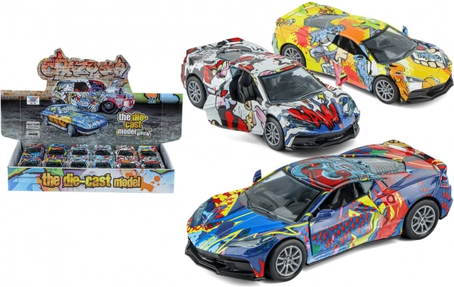 Fém kisautó visszahúzós meghajtással, 12 cm