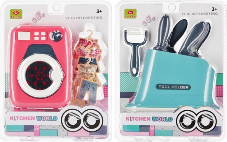 Gyerek háztartási készlet kiegészítőkkel – mosógép vagy konyhakések
