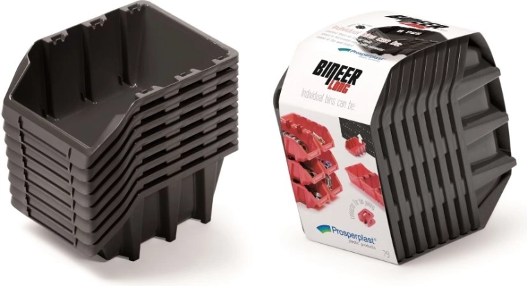 8 darabos BINEER LONG tárolódoboz-készlet, 160 × 98 × 160 mm, fekete