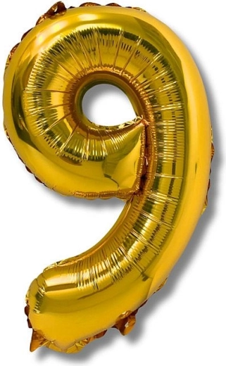 Fólia léggömb 9-es szám, 40 cm, arany