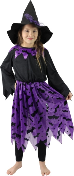 Gyerek boszorkány jelmez denevérekkel és kalappal – S méret