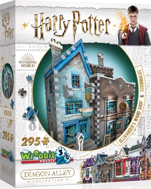 3D puzzle WREBBIT HARRY POTTER: Ollivander varázspálca‑üzlete és Scribbulus – 295 darab