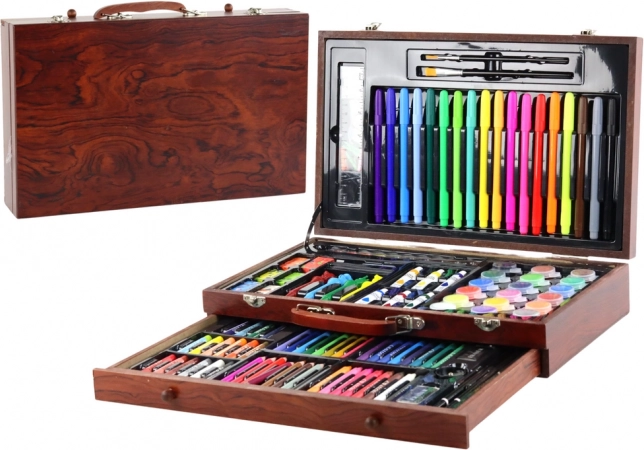 Művészeti készlet fa kofferben 123 darabos