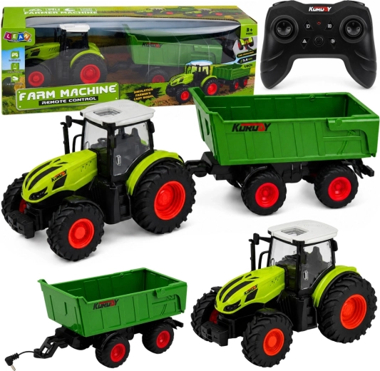 RC mezőgazdasági traktor billenős pótkocsival 1:24, LED lámpákkal