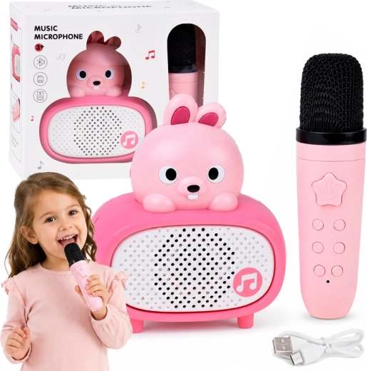 Interaktív gyerek karaoke bluetooth mikrofonnal és hangszóróval – nyuszi