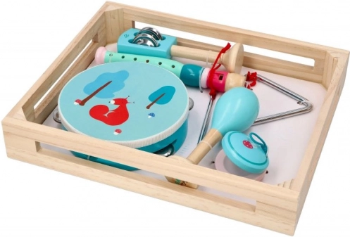 Fából készült zenekészlet mókussal