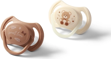 BabyOno szimmetrikus szilikon cumik 0–6 hó, 2 db-os készlet (nappali és világítós)