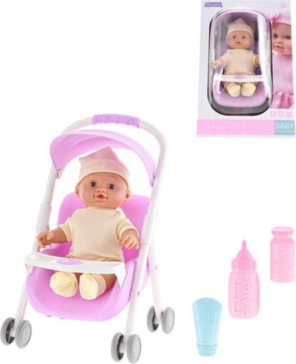 Baba játék babakocsival, hangokkal és kiegészítőkkel 24 cm