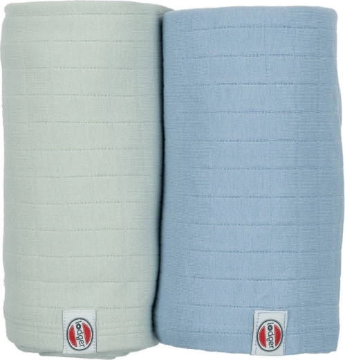 Lodger swaddler solid organikus pamutból 110 × 110 cm Peppermint/Blue fogg (2 db)