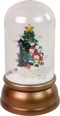 Üveg karácsonyi dekoráció hóval és hóemberkékkel, arany