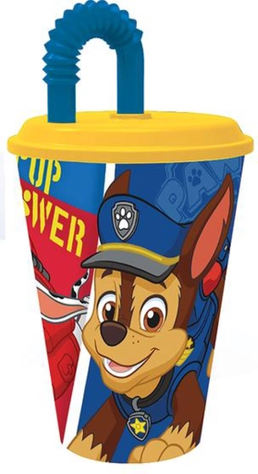 Műanyag pohár szívószállal PAW PATROL 430 ml, kék
