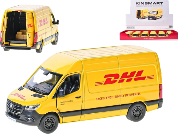 Mercedes‑Benz Sprinter DHL 1:48 Kinsmart fém kisáruszállító modell