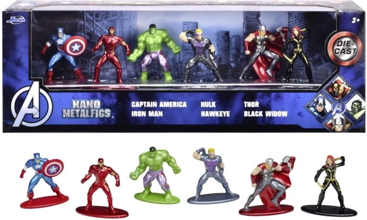 fém gyűjtői nano figurák MARVEL AVENGERS, 6 darabos készlet (4 cm)
