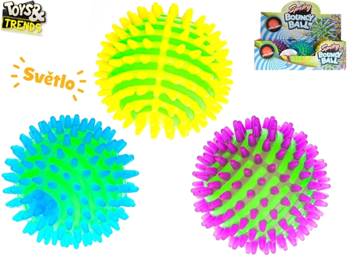 Ugráló, világító pattogó labda puha tüskékkel, 9 cm