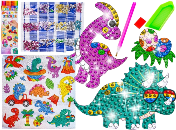 Gyémántmozaik – csillogó dinoszauruszos matricák (18 db)