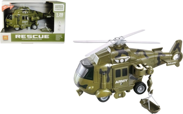 Katonai helikopter fénnyel és hanggal