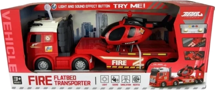 Gyermek tűzoltó játékszett – darus teherautó és helikopter