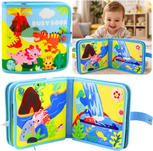 Szenzorikus filc könyvecske – dinoszauruszok – oktató quiet book gyerekeknek