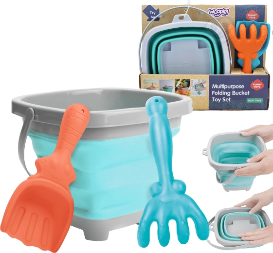 Összecsukható szilikon vödör gereblyével és lapáttal WOOPIE 5 l