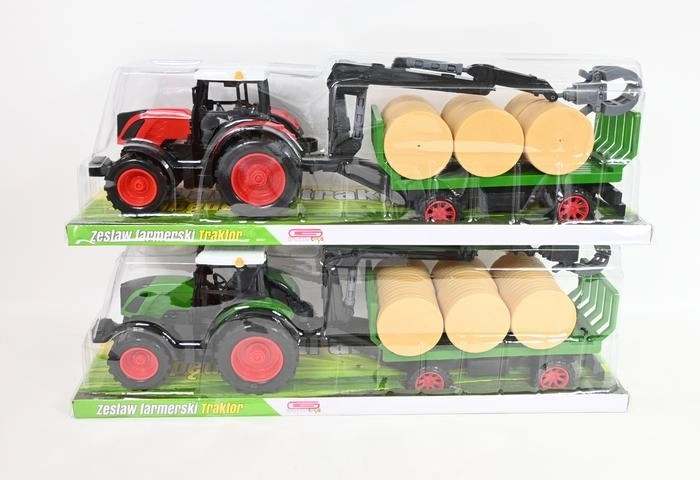 Traktor erdei pótkocsival és rakodókarral