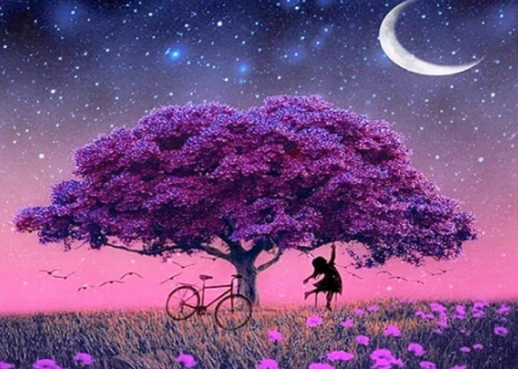 Gyémántfestés lila fa 30 × 40 cm