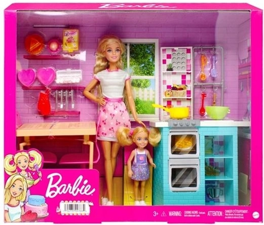 Barbie és Chelsea közös sütögetős készlet konyhával és étkezőasztalkával