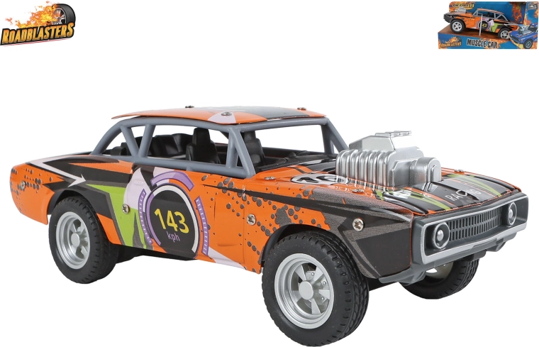 Roadblasters narancssárga fém autó (muscle car), lendkerekes meghajtással - 1 db