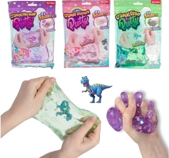 Csillámos slime figurával zacskóban