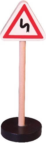 Babu fa közlekedési tábla Vigyázat, kanyarok