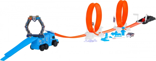 Rendőrségi versenypálya két hurkokkal és kilövővel, színt váltó autóval (62 darab)