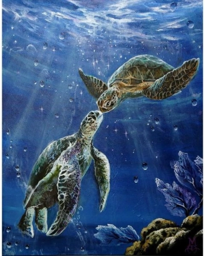 Gyémántfestés (diamond painting) tengeri teknősök 30 × 40 cm