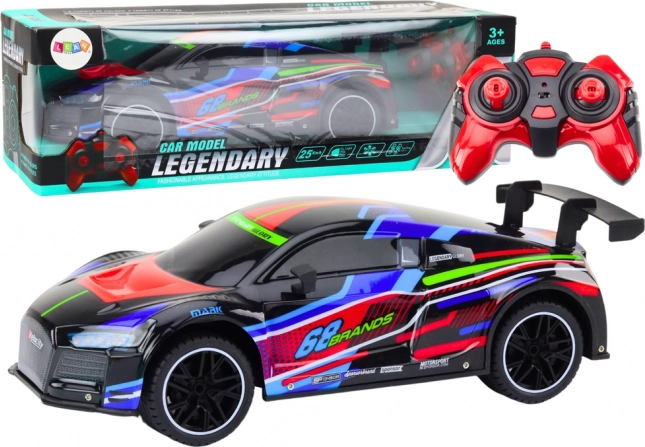 RC sportautó 1:10 LED lámpákkal, 25 km/h sebesség, fekete