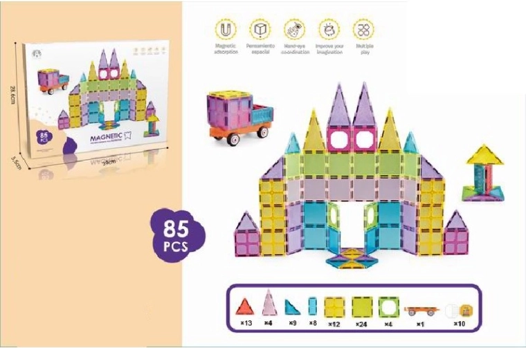 Mágneses 3D építőkészlet – 85 darabos szett