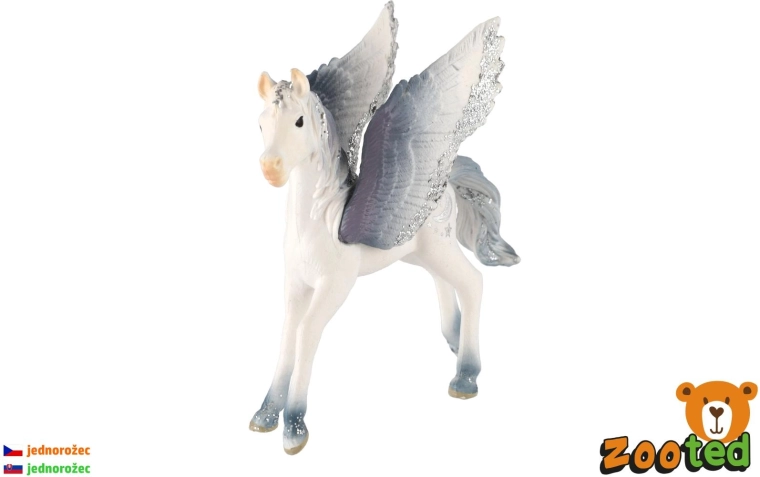 Szárnyas unikornis csikó fehér-szürke 11 cm - 1 db