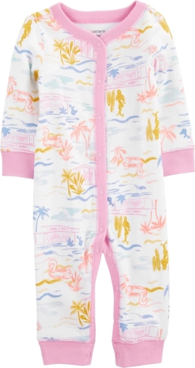 Carter's Sleep&Play Pink Palm rózsaszín, patentos, láb nélküli rugdalózó kislánynak, 56-os méret (NB)