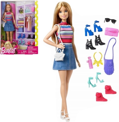 Barbie baba cipőkkel és ruhatárral