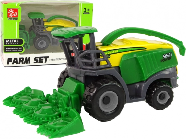 Zöld kisméretű mezőgazdasági kombájn – játék