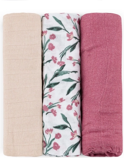 Petite&Mars Moussy pink meadow bambusz muszlin pelenkák 68 × 68 cm (3 db)