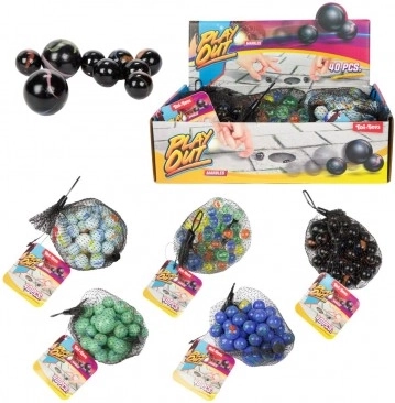 40 darabos üveggolyó készlet különböző színekben hálóban