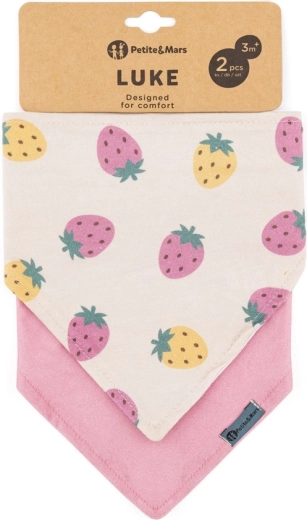 Petite&Mars Luke bandana nyálkendő, 2 db, bézs eprek & púderrózsaszín