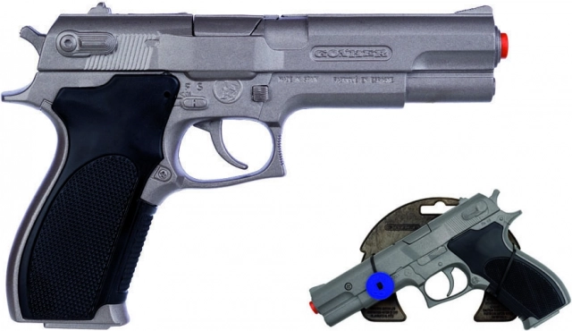 Rendőrségi pisztoly ezüstszínű, matt, fém, 8 lövéses