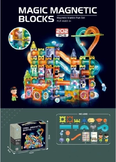 Mágneses 3D építőkészlet fénnyel, 202 darab