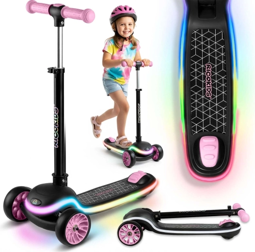 RICOKIDS Leddi gyerek háromkerekű egyensúlyozó roller LED világítással – fekete–rózsaszín