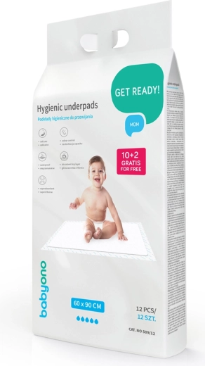 Eldobható pelenkázó alátétek BABYONO 60 × 90 cm, 12 db